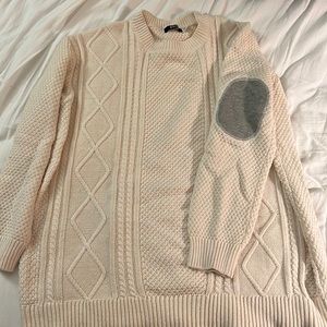 Urban outfitters cream cable knit sweater with gray elbow pads